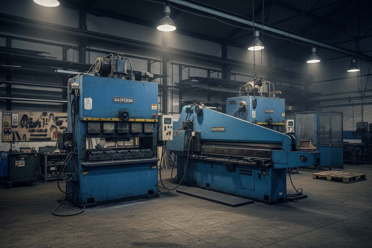 1990s Gasperini press brake and guillotine in workshop
